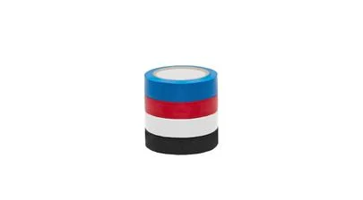 Набор изолент ПВХ 4 штуки (белая, чёрная, синяя, красная) толщиной 0,13 и шириной 15 мм, катушки (рулон) по 5 м – картинка.