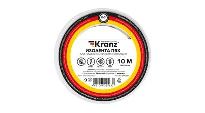 Изоляционная лента ПВХ от Kranz толщиной 0,13 и шириной 15 мм, катушка (рулон) длина 10 м, белого цвета – картинка.