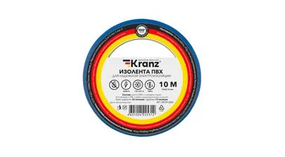 Изоляционная лента ПВХ от Kranz толщиной 0,13 и шириной 15 мм, катушка (рулон) длина 10 м, синего цвета – картинка.