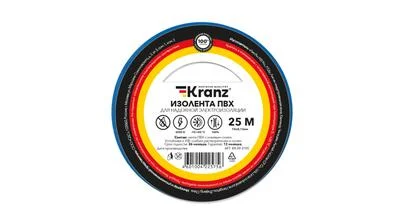 Изоляционная лента ПВХ от Kranz толщиной 0,13 и шириной 15 мм, катушка (рулон) длина 25 м, синего цвета – картинка.