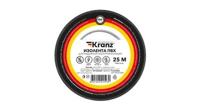 Изоляционная лента ПВХ от Kranz толщиной 0,13 и шириной 19 мм, катушка (рулон) длина 25 м, чёрного цвета – картинка.