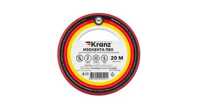 Изоляционная лента ПВХ от Kranz толщиной 0,13 и шириной 15 мм, катушка (рулон) длина 20 м, красного цвета – картинка.