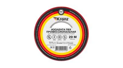 Изоляционная лента ПВХ от Kranz толщиной 0,18 и шириной 19 мм, катушка (рулон) длина 20 м, красного цвета – картинка.