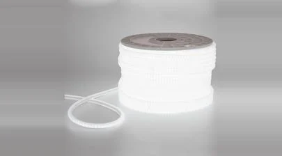 Гибкий неон SMD 12х12 мм, форма - D, белый, 120 LED/м (бухта 100 м), обзор свечения светодиодной ленты – картинка.