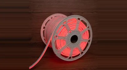 Гибкий неон SMD 8х16 мм, двухсторонний, красный, 120 LED/м (бухта 100 м), обзор свечения светодиодной ленты на катушке – картинка.